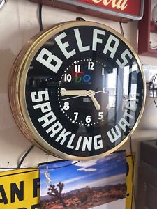 GLO-DIAL GREEN NEON CLOCK BELFAST SPARKLING WATER 22”