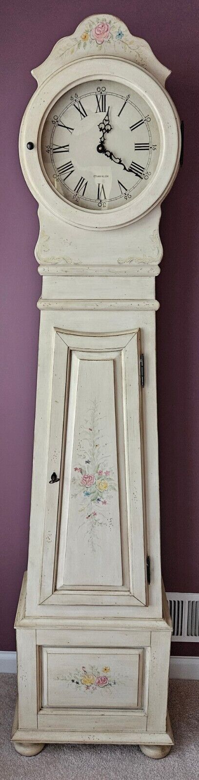 Ethan Allen Swedish Mora White Paint Decorated Chiming Grandfather Floor Clock