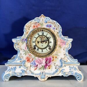 1882 ANTIQUE ANSONIA KEY WOUND,PORCELAIN CLOCK ,WITH 1755 BONN GERMANY CASE