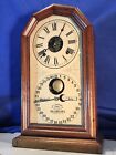 8 DAY ANTIQUE ITHACA CALENDAR,STRIKE DOUBLE DIAL CLOCK,WALNUT CASE,WELCH MOVMENT