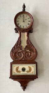 Real C.1820 ANTIQUE JOHN SAWIN MAHOGANY LYRE WALL CLOCK HAND CARVED Local Pickup