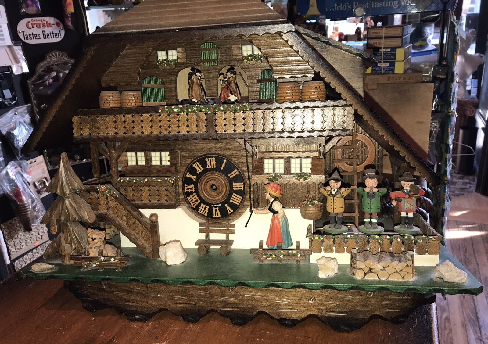 CUCKOO CLOCK EDELWEISS FROEHLICHE BY REUSE SWISS #3883 ELABORATE NEEDS TLC AS-IS