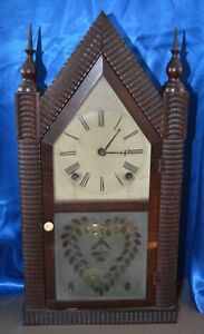 Antique Forestville Manufacturing Co Gothic JC Brown Clock Works and Chimes