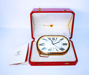 Cartier Accordion Oval Clock Burlwood Color New Battery in Original Box