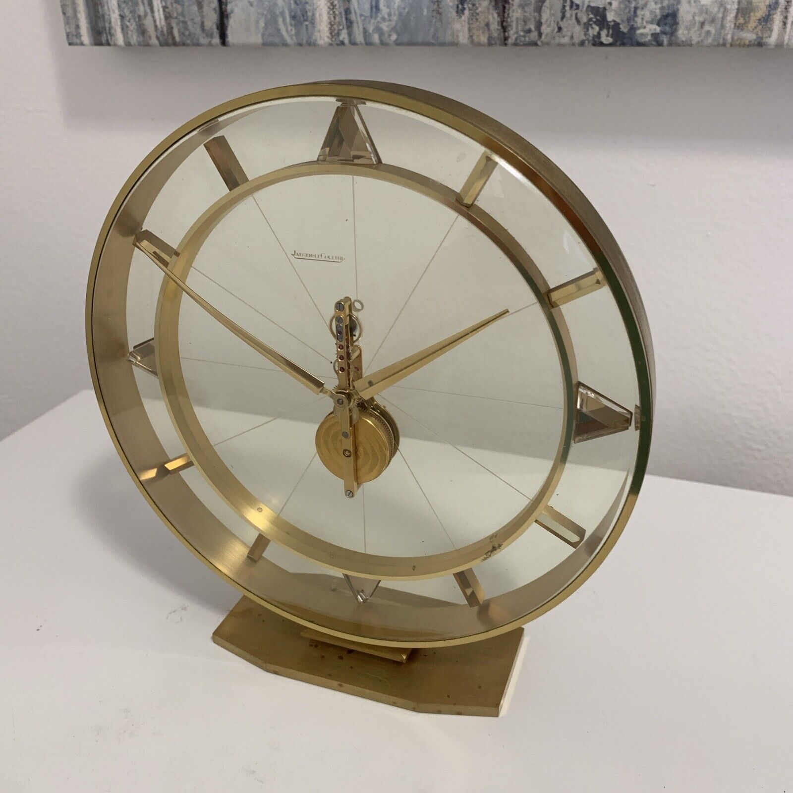 Vintage Jaeger LeCoultre Baguette In-Line 390 Skeleton Clock- Working!