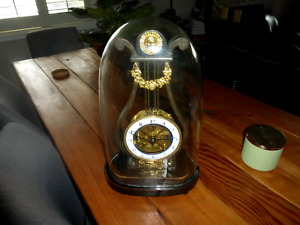 French Lyre Mantel Clock with Glass Dome 19th Century 2 Bell