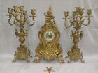 Vintage Lancini Italian Brass Gilted Mantel Clock, Candelabra Set Franz Hermle