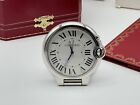 CARTIER BALLON BLEU TRAVEL ALARM DESK PALLADIUM CLOCK RARE NEW 100% GENUINE