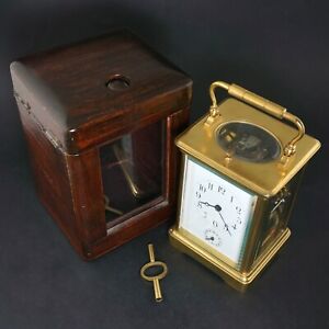 Stunning Antique French Brass 1/4 Hour Repeating Carriage Clock, Works, Orig Box