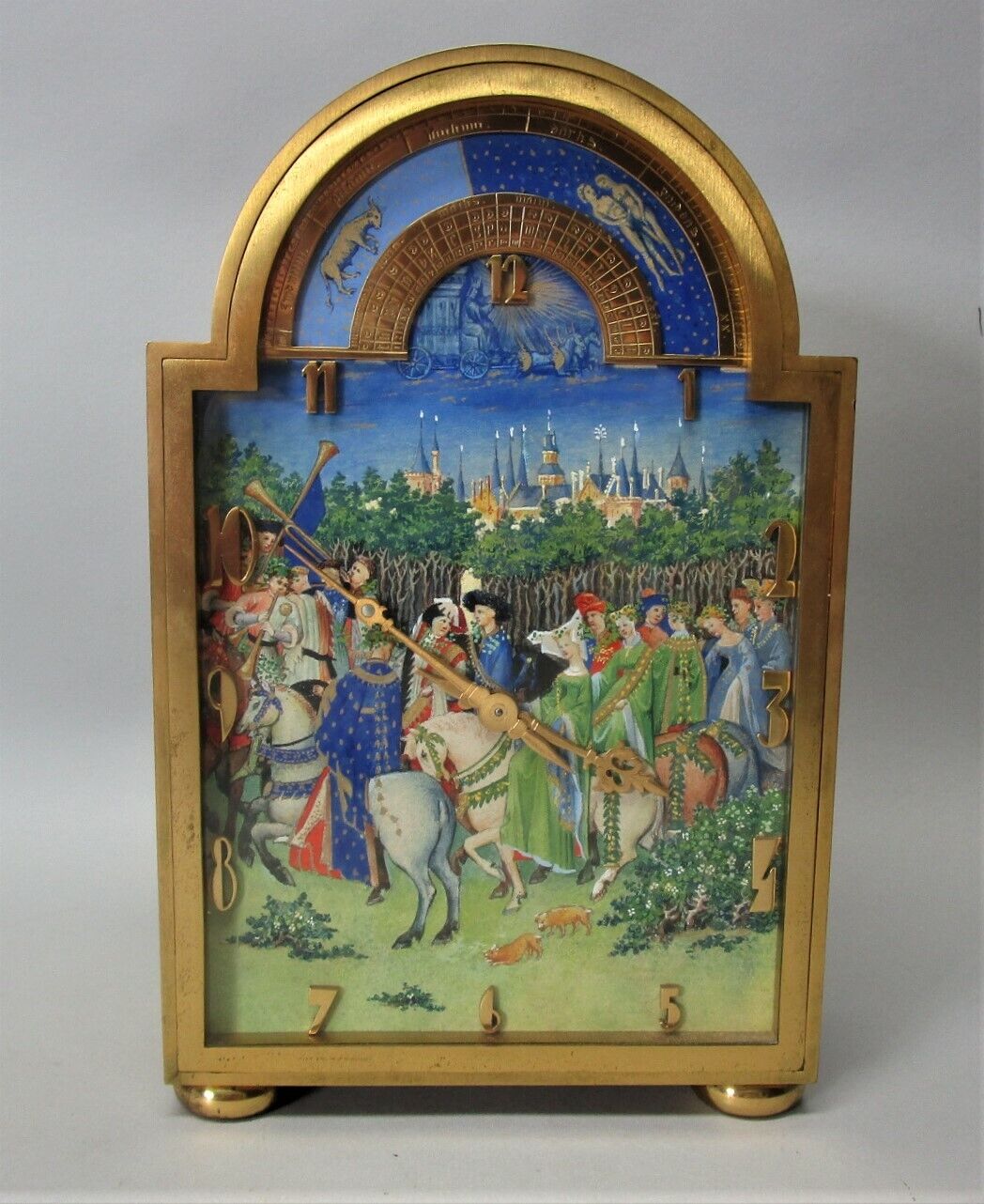 Very Rare Older LAVIGNE Hand-Painted "May" Zodiac Gilt Bronze Table CLOCK