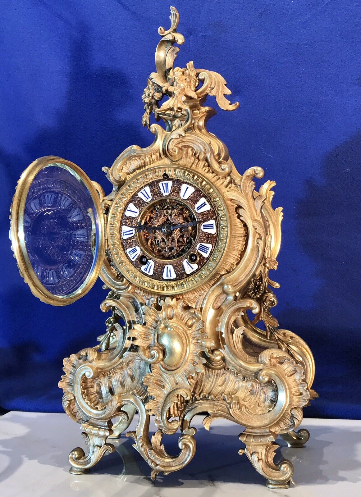 RARE 1882 VINTAGE ANTIQUE USA ANSONIA CARVED BRASS,BRONZE STRIKE CLOCK