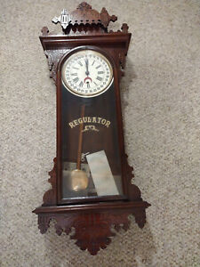E. N. Welch Eclipse Model Antique Calendar Wall Clock - Regulator