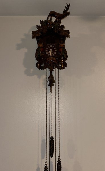 HUBERT HERR MUSICAL CUCKOO CLOCK OWLS BUCK STAG DEER 100% WORKING RARE VINTAGE