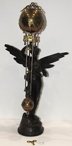 Antique Signed Ansonia Figural Mystery Swing Ball Clock  8-Day Timepiece