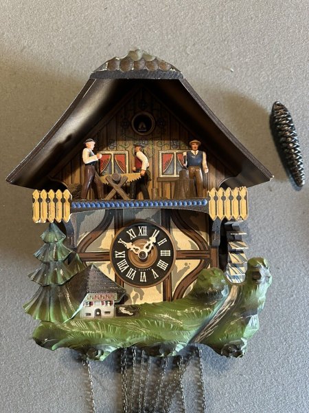 Vintage German E. Schmeckenbecher Black Forest Cuckoo Clock With musical sawmill