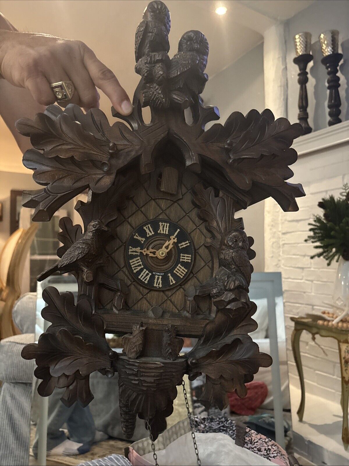 Antique Style Black Forest Cuckoo Clock German Wall Clocks Rare Owls 1950’s Era