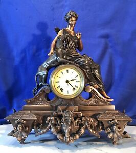 1878 Vintage Antique seth thomas Sons & Co Hunting figural ,strikes clock,