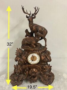 Impressive 32” Antique Black Forest Style Deer/ Elk Clock