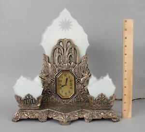 RARE Antique Art Deco Lux Clock Waterbury Aluminum & Glass Pegasus TV Lamp NR