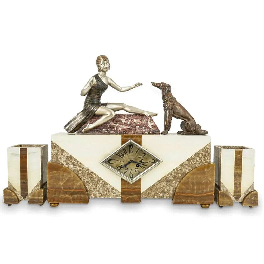 AN ART DECO MANTEL CLOCK BY CHIPARUS 1920's RESTORED CLOCKWORKS AND DIAL