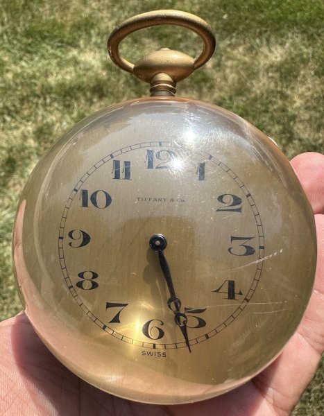Antique Tiffany & Co Glass Ball Desk Clock Paperweight IMHOF Swiss Vtg