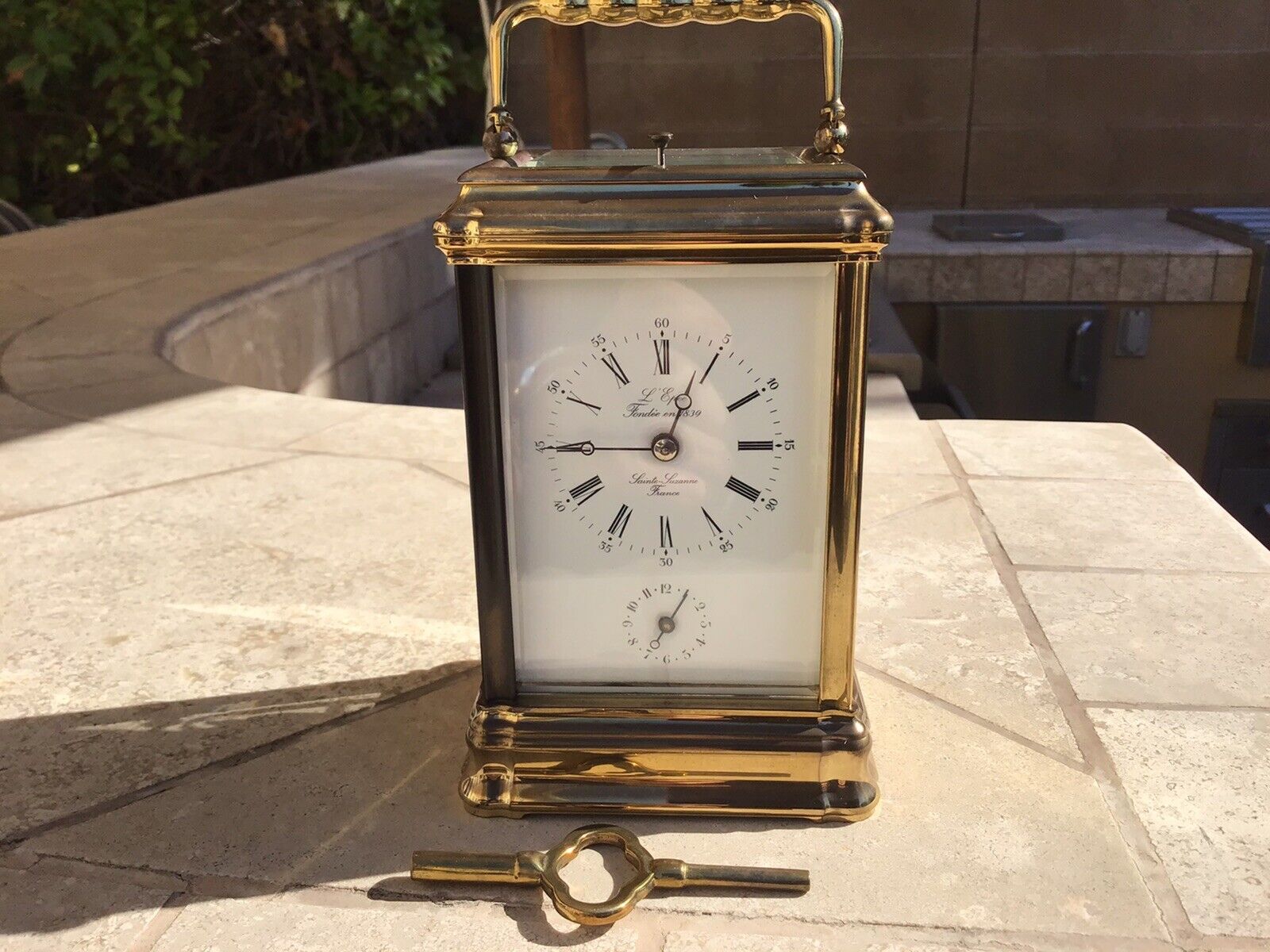 VINTAGE L'EPEE BRASS AND GLASS REPEATING 8 DAY CARRIAGE CLOCK W/ORIG. KEY!