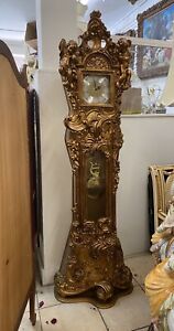 Vintage Italian Grandfather Clock Angel Cherub Foliage Carvings Italy Putti