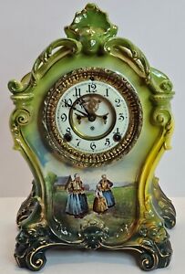 ANSONIA 1881 LA MINE Royal Bonn Victorian Open Escapement Porcelain Mantel Clock