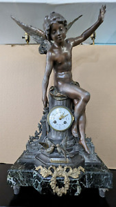 Huge French Antique Winged Lady Clock Amour Desarme Per A.Moreau 1901 Expo