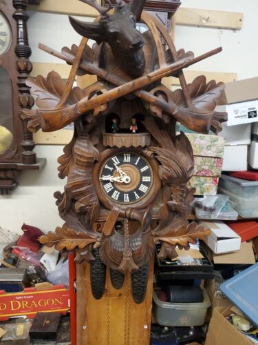 Very LARGE Hunters Black Forest 8 day Cuckoo Clock With Dancers And Music