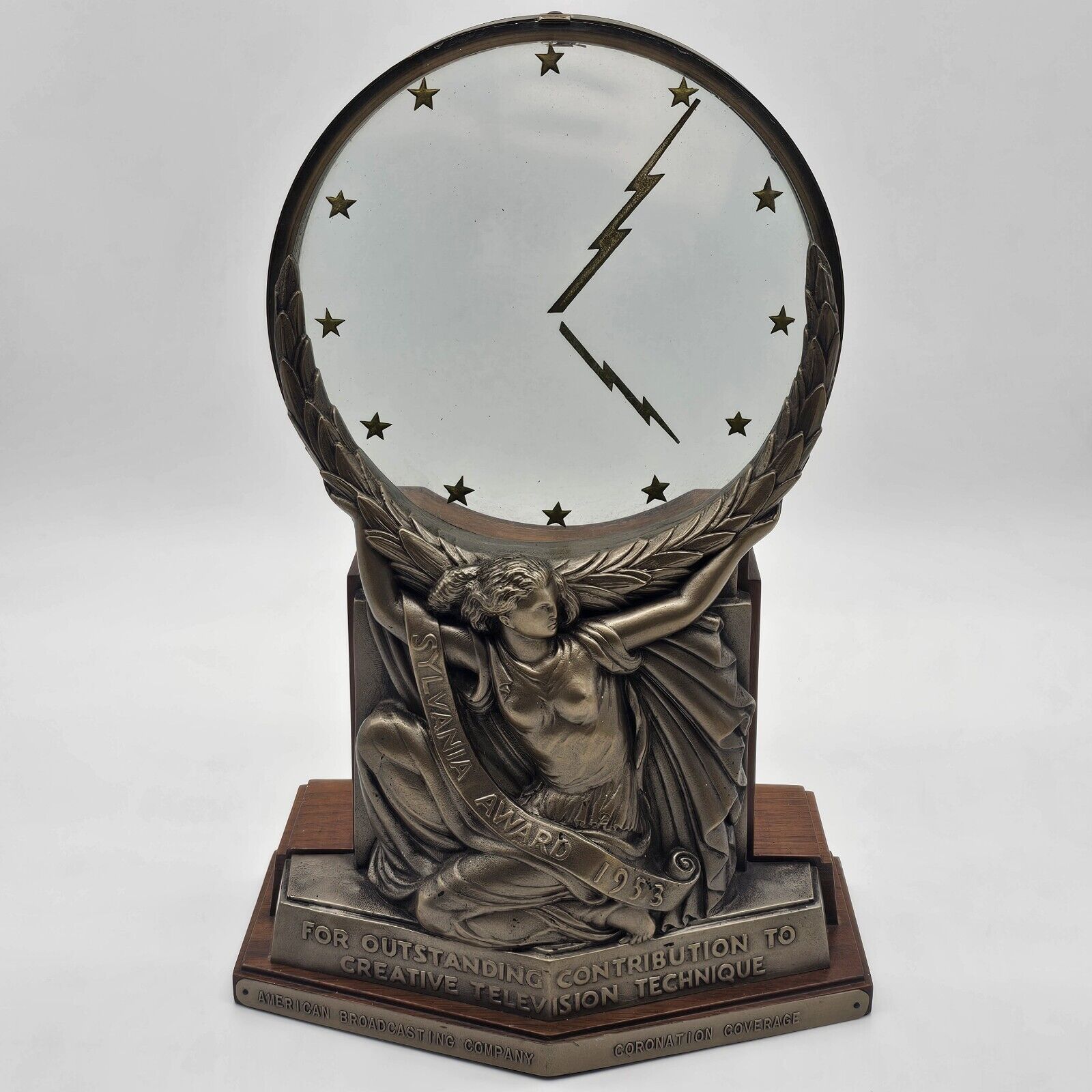 Art Deco Figural Mystery Clock Sylvania TV Award 1953 Coronation Coverage ABC