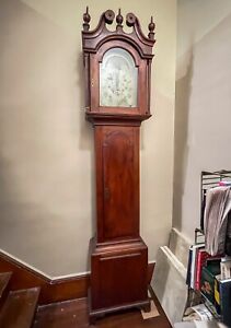 Tall Case Chippendale Grandfather Clock, circa 1793, original antique clock