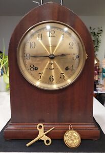 Antique Seth Thomas Sonora Chime 5 Bell Mantle Clock - Brass Face