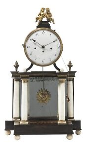 Antique Austrian Ormolu and Alabaster Grande Sonnerie Portico Clock