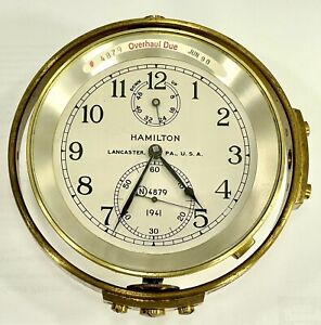 1941 HAMILTON Model 21 Marine Chronometer + Gimbal Ring * Running Strong *