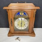 Vintage Emperor Moon Phase Walnut Mantel Clock Hermle 341-020 - Tested - READ