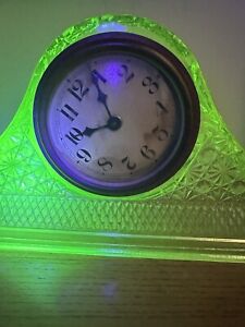 RARE HTF  Antique - TAMBOUR MCKEE - Mantle Clock- Uranium Vaseline Glass - 1920s