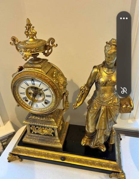 RARE 1882 Ansonia Clock Large Vintage Antique Figural Mantle Metal Bronze Clock