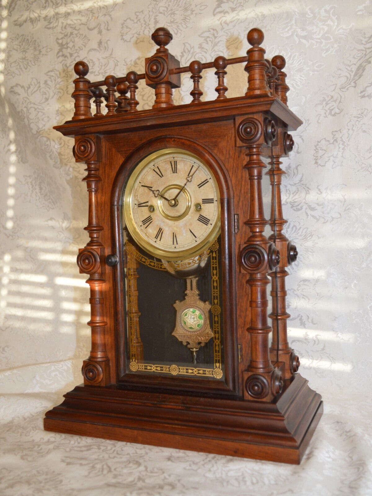 ANTIQUE WELCH 'GERSTER' CLOCK WITH RARE 6 GEARS SLOW STRIKE MOVEMENT. SERVICED