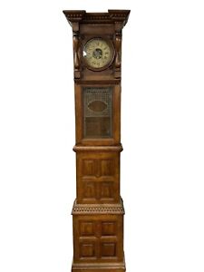 antique tall case clock victorian oak raised panel 1890s grandfather clock