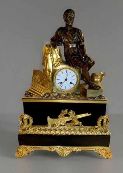Rare Antique French Empire Mantel Clock of Philosopher Horatius by Maison Barbot