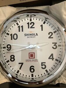 Shinola Detroit Runwell Wall Clock 14" White Dial & Chrome Case NEW IN BOX