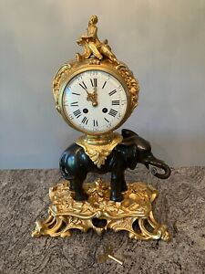** SUPER SUMMER SALE - French Ormolu and Bronze Elephant Chinoiserie Clock