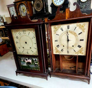 ANTIQUE- TWO ELI TERRY/SONS- PILLAR & SCROLL CLOCKS WOODEN MOVEMENT S
