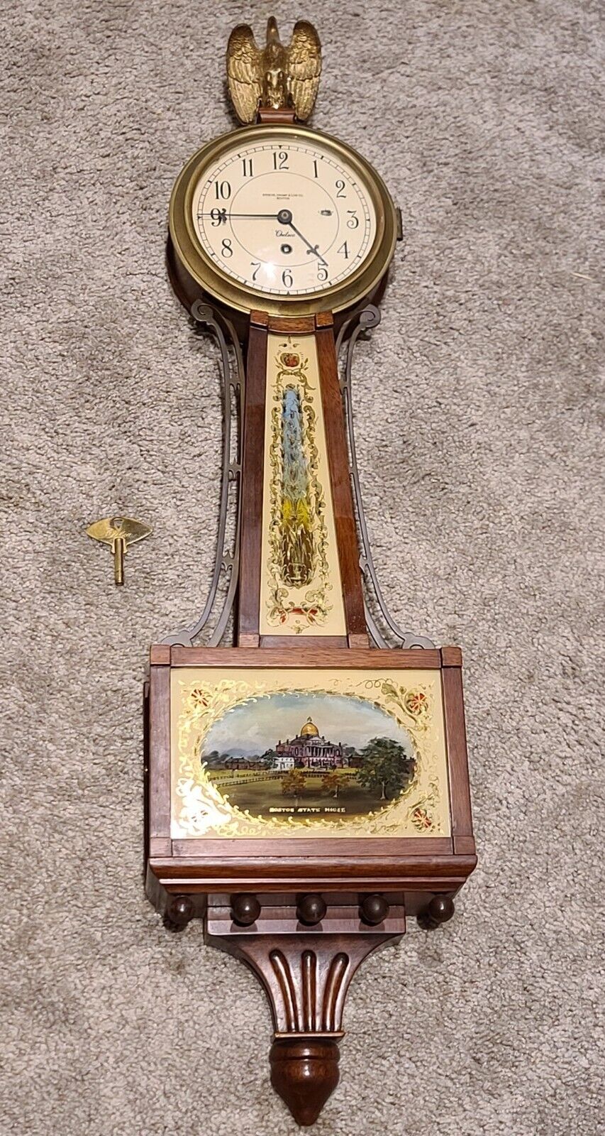 Antique Working 1948 CHELSEA CLOCK CO Banjo Wall Clock Shreve Crump & Low Boston