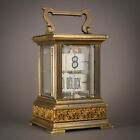 ?? C. 1905 FRENCH ANTIQUE PLATO FLIP MYSTERY DESK CARRIAGE BRASS 8 DAY CLOCK