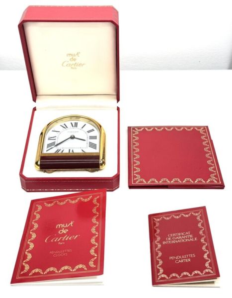Vintage Must de Cartier Desk Alarm Clock with Box and Papers Swiss Made 1980's