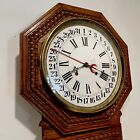 Antique Ingraham Hartford Regulator Calendar Long Drop Wall Clock in Oak Case