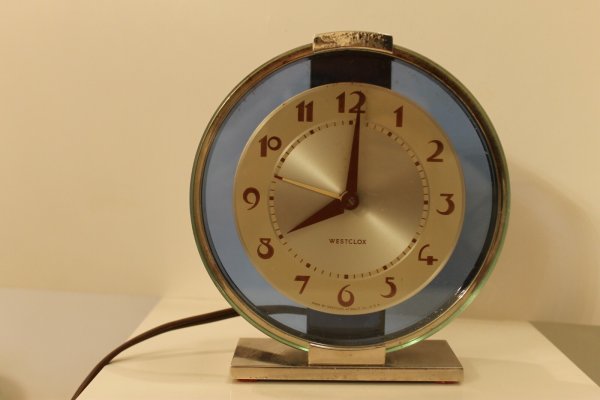 Antique Westclox Andover art deco Cobalt Blue Glass~Chrome clock