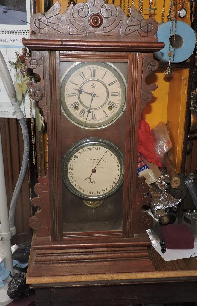 Antique Waterbury Time Strike Double Dial Calendar Clock